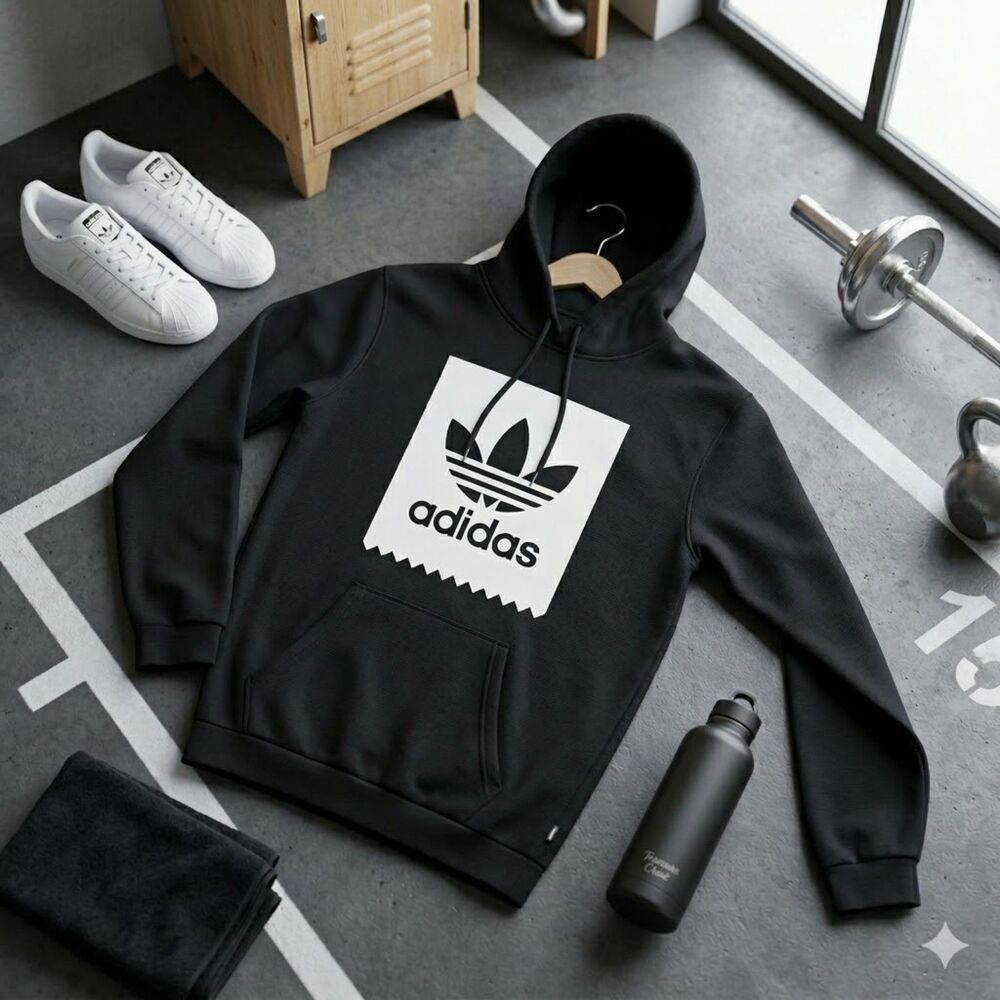 OLD SKOOL ADIDAS TREFOIL HOODIE ✨ Black/White Size S
